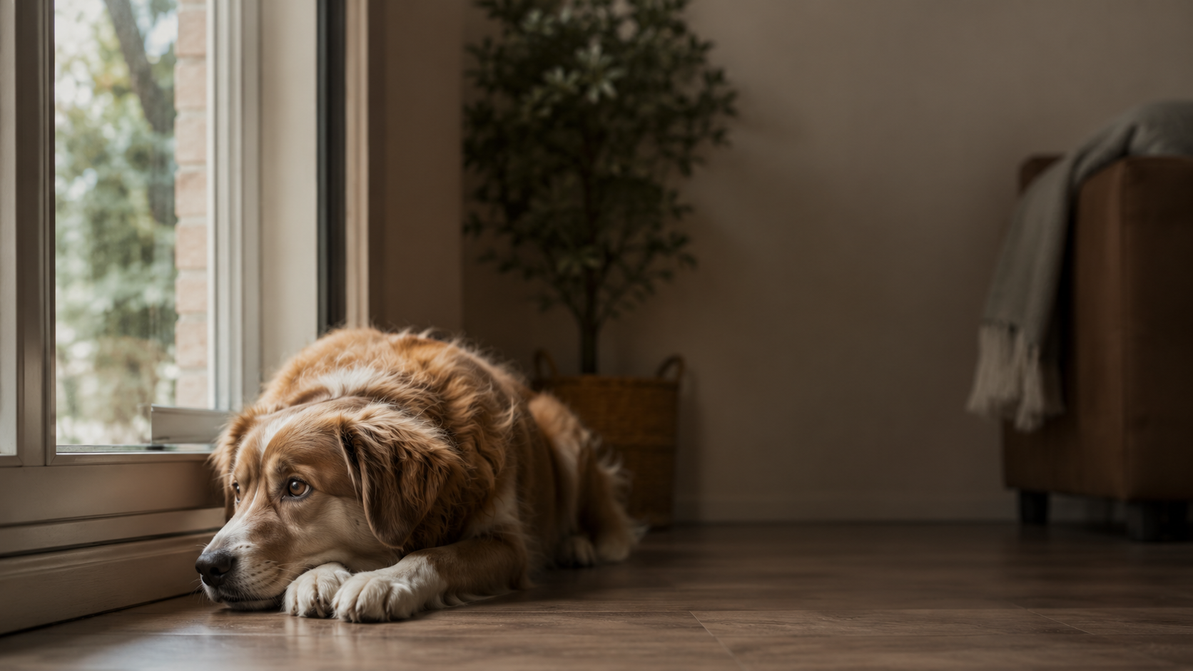 perro con ansiedad por separaci&oacute;n esperando en casa