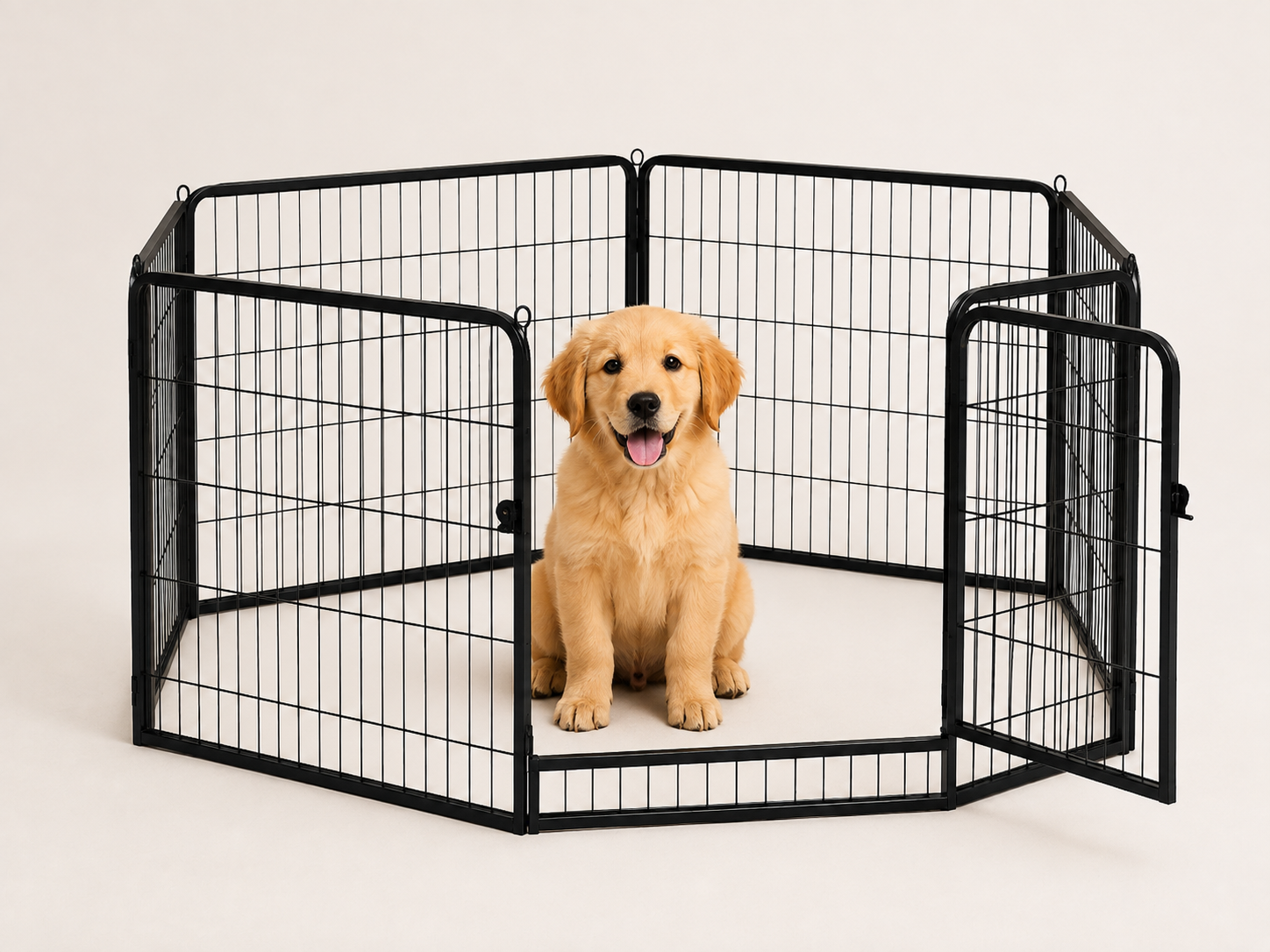 Parque o valla para cachorros montado en casa
